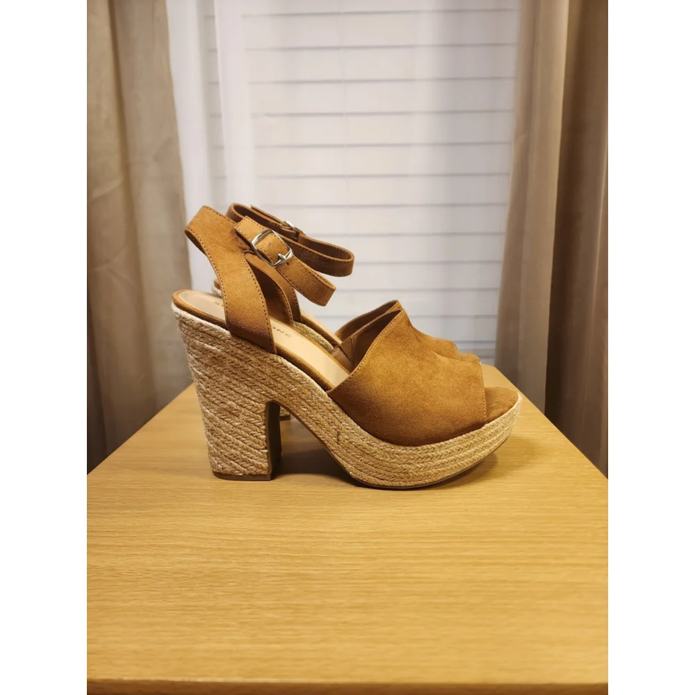 Sun & Stone Micro Suede Cognac Brown Retro Espadrille Platform Sandals 10 M